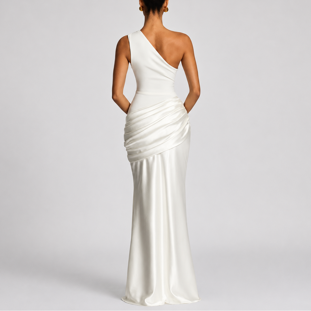 Women’s One Shoulder Maxi Dress Elegant Draped Silhouette 7