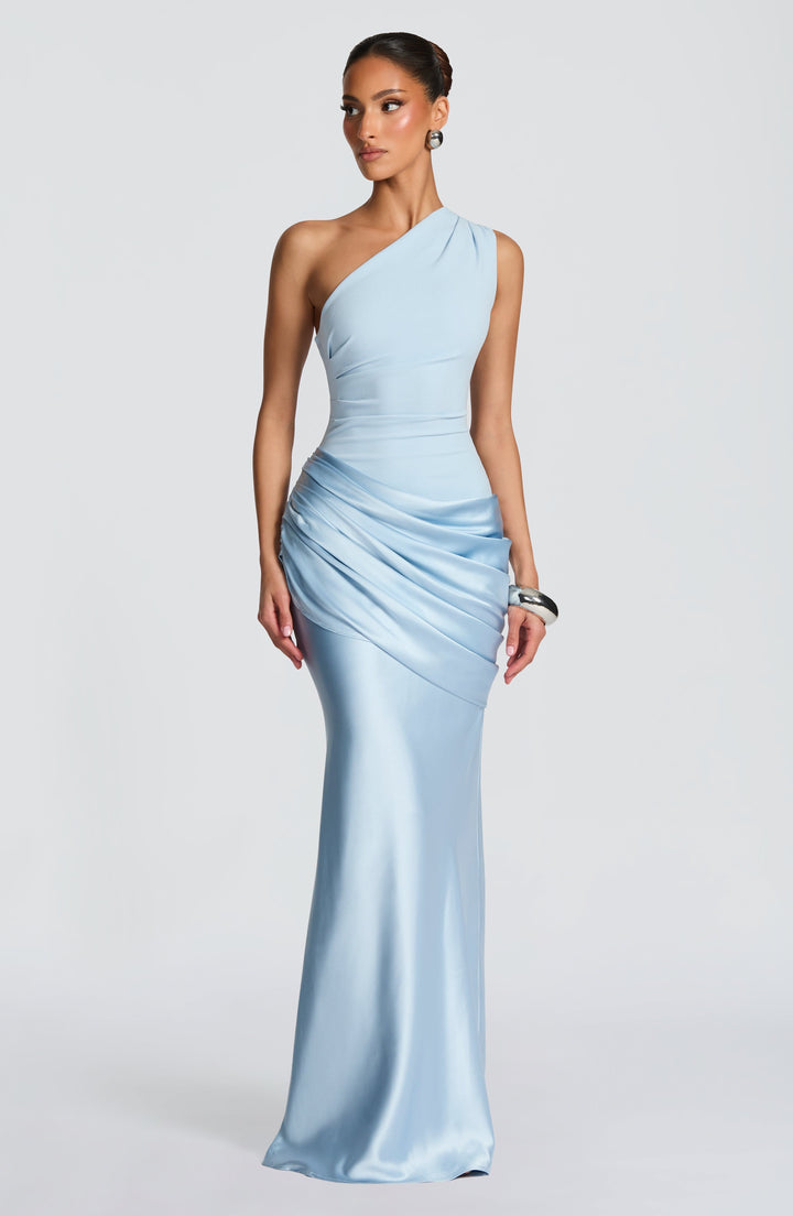 Women’s One Shoulder Satin Maxi Dress Elegant Ruched Design 0