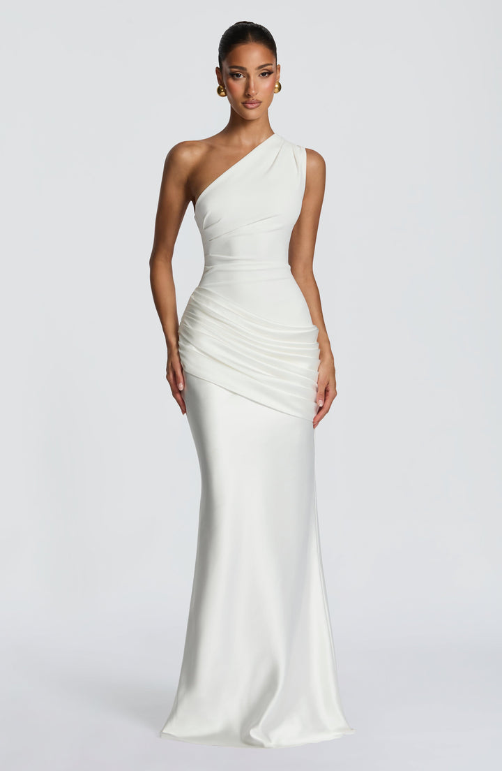 Women’s One Shoulder Satin Maxi Dress Elegant Ruched Design 11