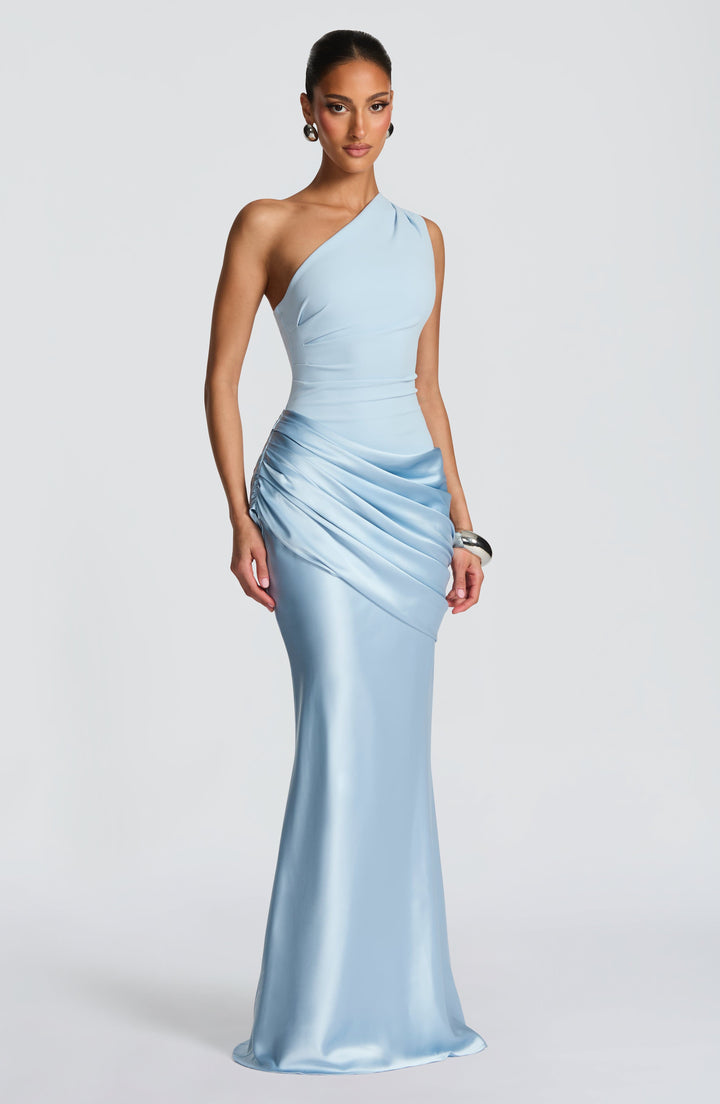 Women’s One Shoulder Satin Maxi Dress Elegant Ruched Design 2