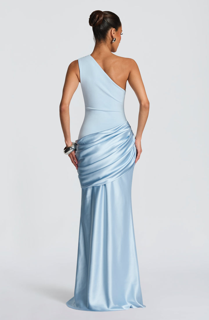 Women’s One Shoulder Satin Maxi Dress Elegant Ruched Design 3