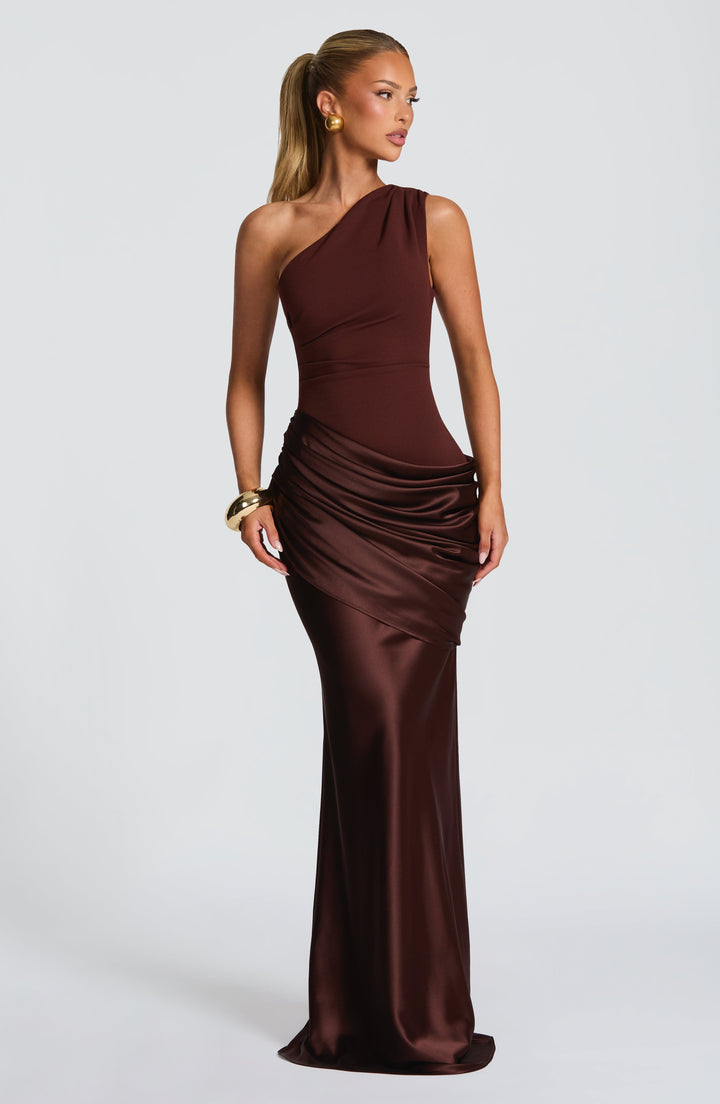 Women’s One Shoulder Satin Maxi Dress Elegant Ruched Design 4