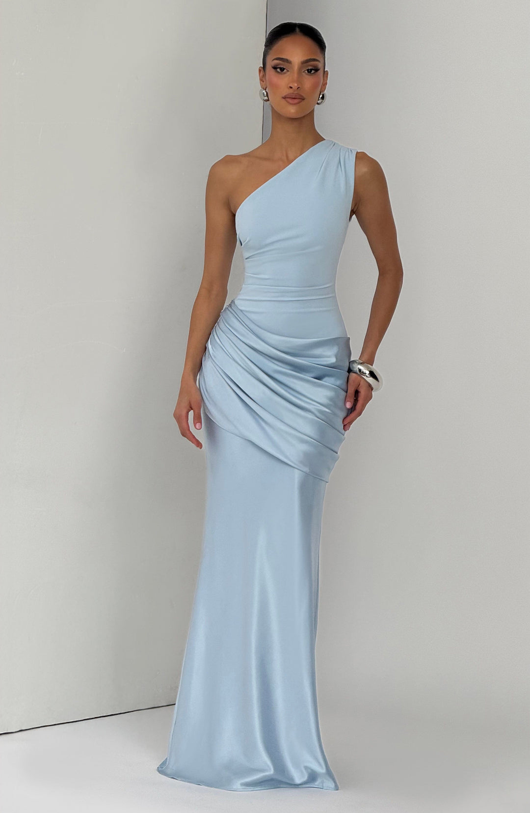 Women’s One Shoulder Satin Maxi Dress Elegant Ruched Design 5
