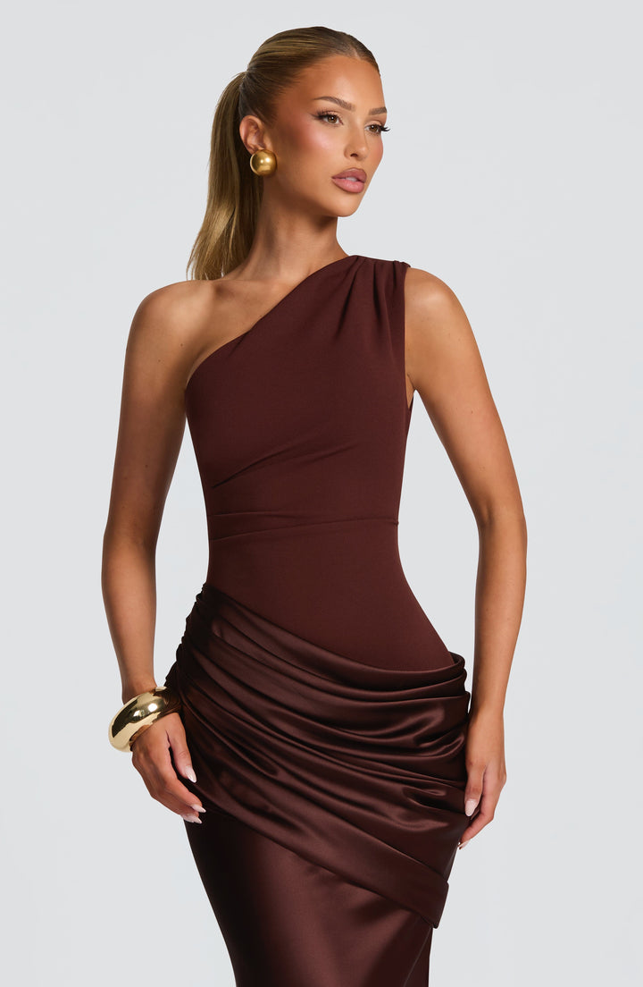 Women’s One Shoulder Satin Maxi Dress Elegant Ruched Design 6