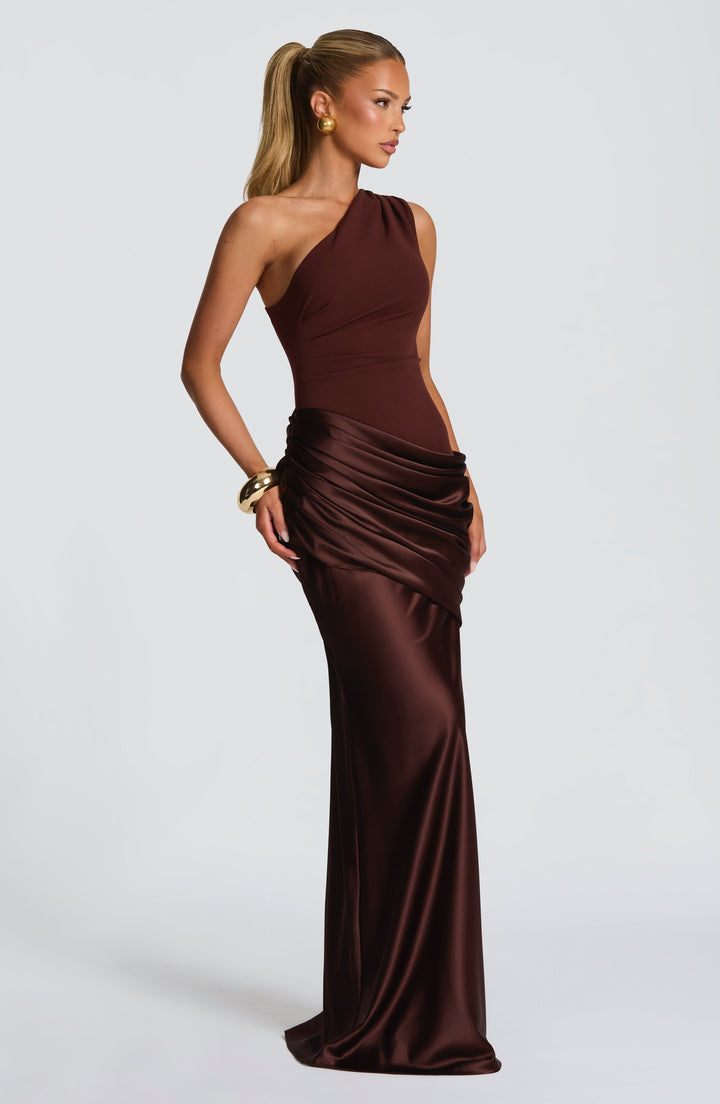 Women’s One Shoulder Satin Maxi Dress Elegant Ruched Design 7