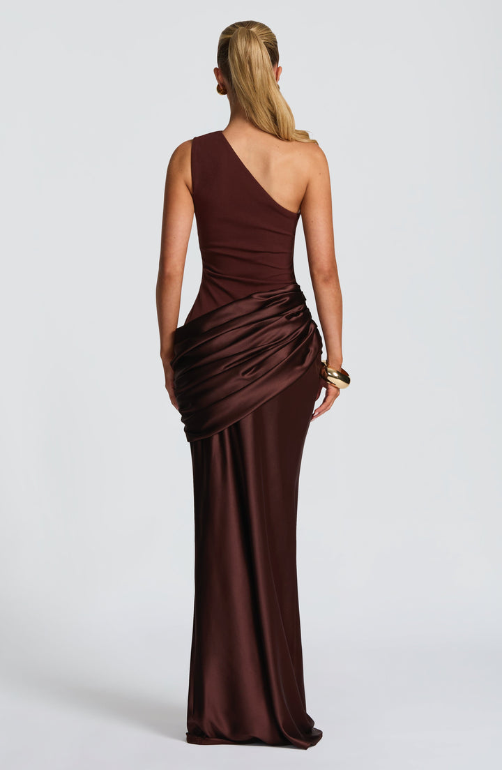Women’s One Shoulder Satin Maxi Dress Elegant Ruched Design 8
