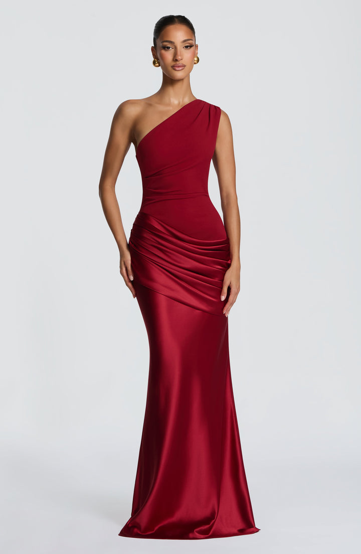 Women’s One Shoulder Satin Maxi Dress Elegant Ruched Design 9