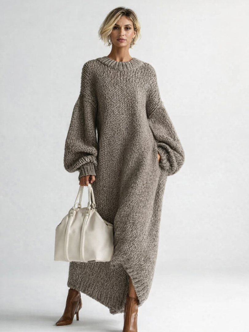 Women’s Oversized Knit Maxi Sweater Dress Relaxed Fit 0