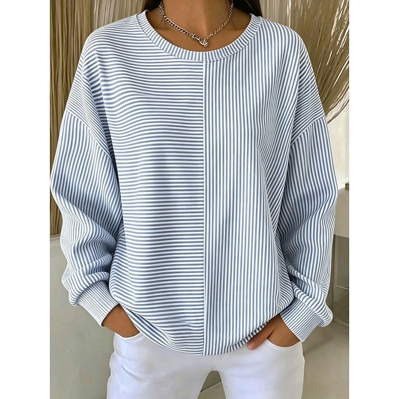 Women’s Oversized Striped Sweatshirt Comfortable Everyday Style 0