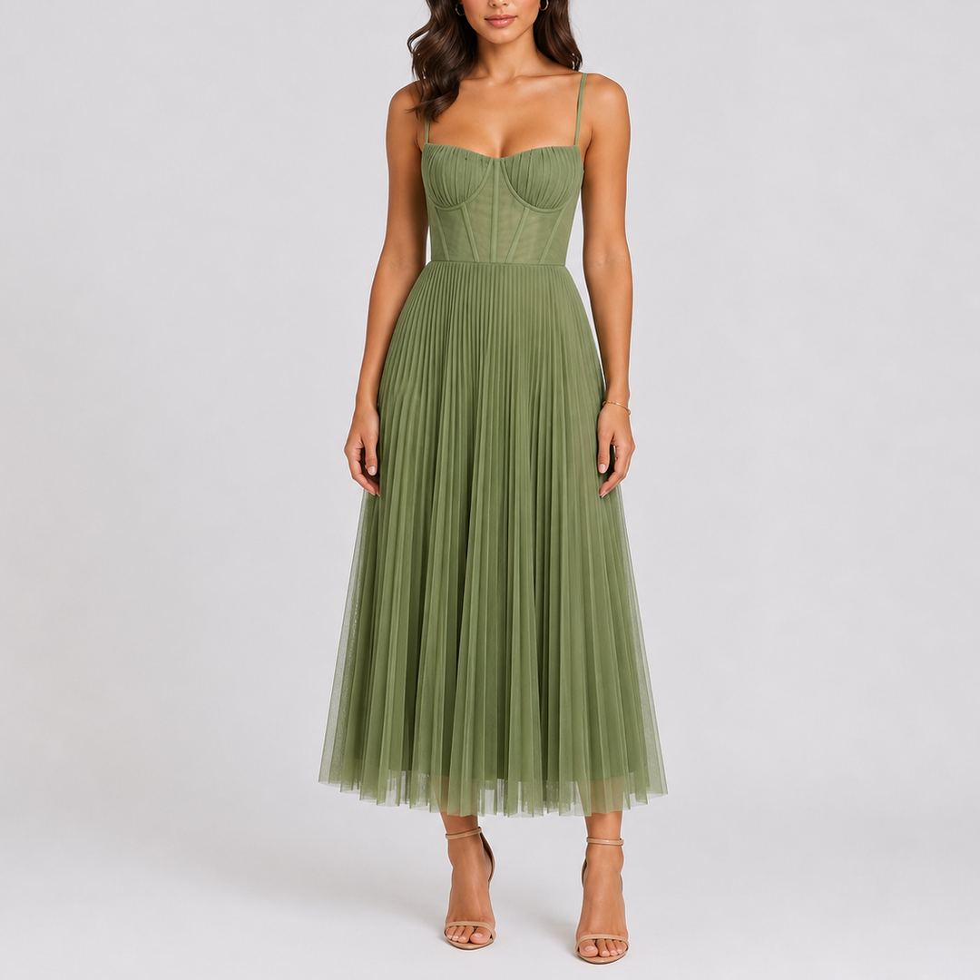 Women’s Pleated Maxi Dress Elegant Formal Evening Style 0