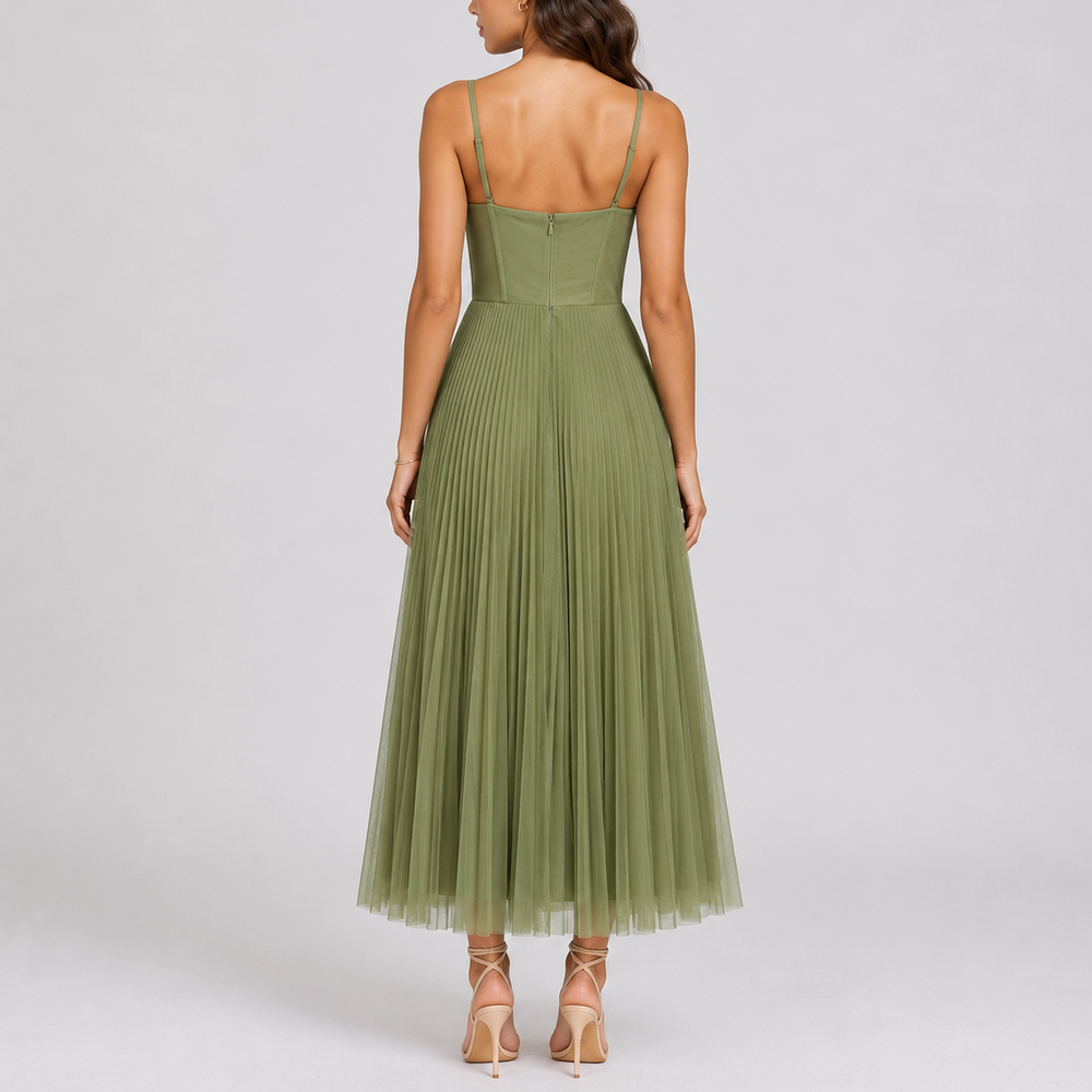 Women’s Pleated Maxi Dress Elegant Formal Evening Style 1
