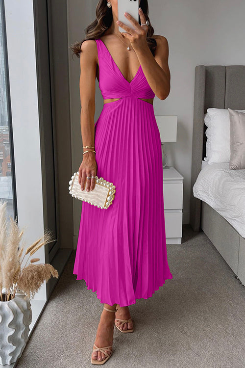 Women’s Pleated Maxi Dress Elegant V-Neck Sleeveless Style 4