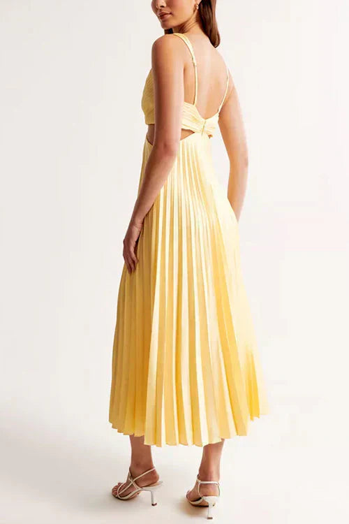 Women’s Pleated Maxi Dress Elegant V-Neck Sleeveless Style 6