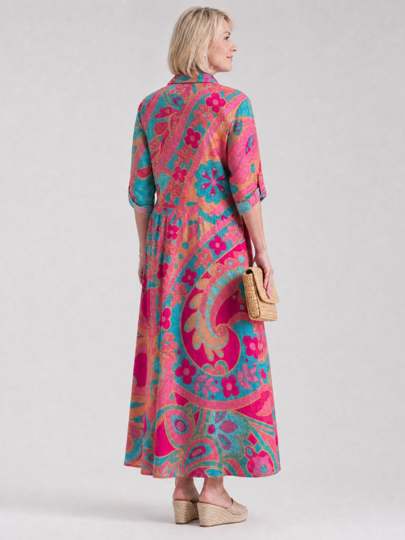 Women’s Printed Midi Dress Button Front Collared Style 3