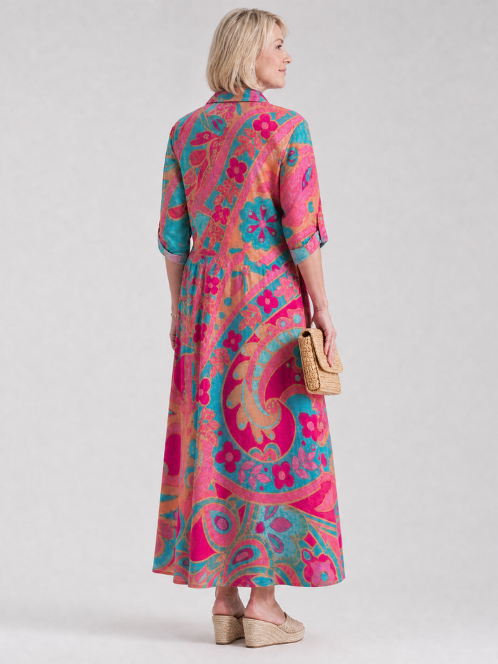 Women’s Printed Midi Dress Button Front Collared Style 3