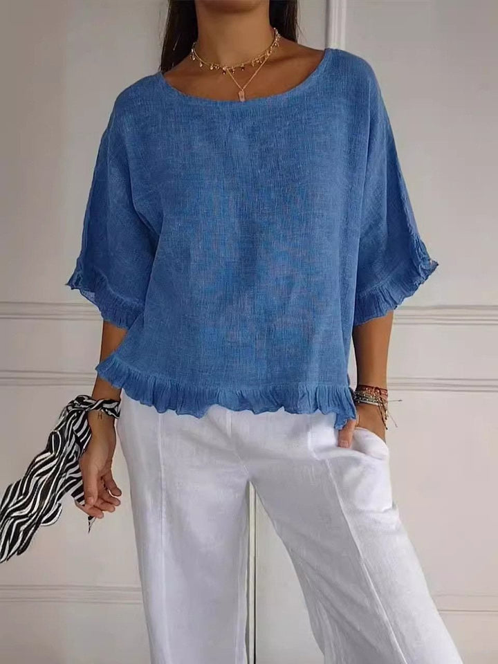 Women’s Relaxed-Fit Blouse Lightweight Linen-Look Summer Style 0
