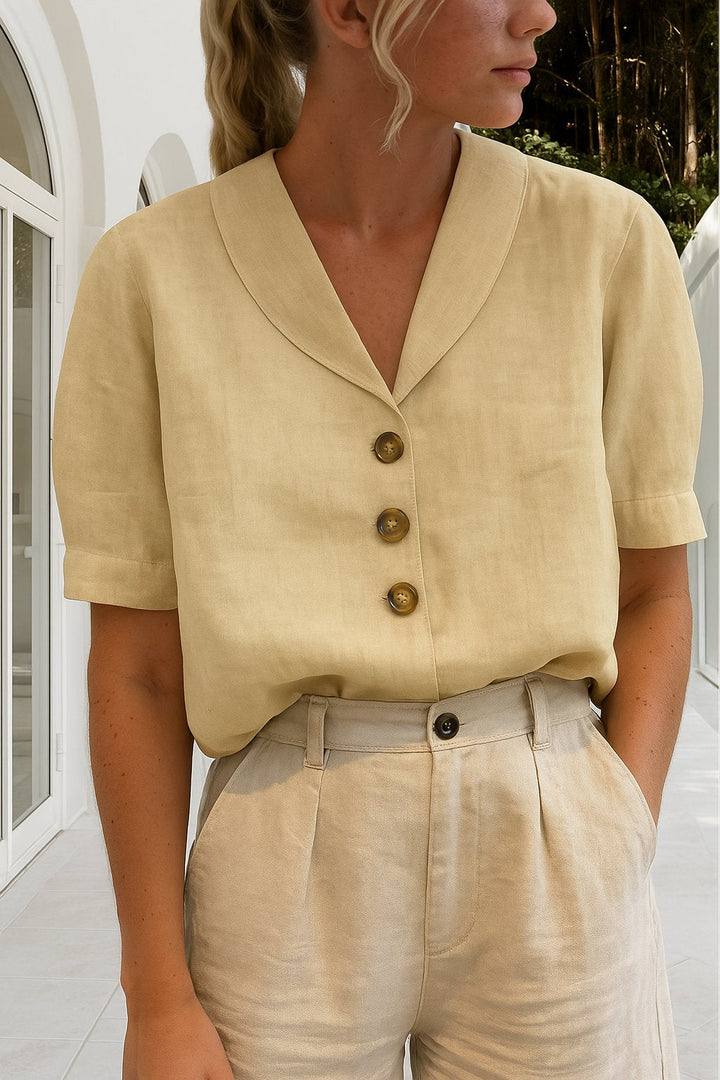 Women’s Relaxed-Fit Button-Front Blouse Short-Sleeve Summer Style 1