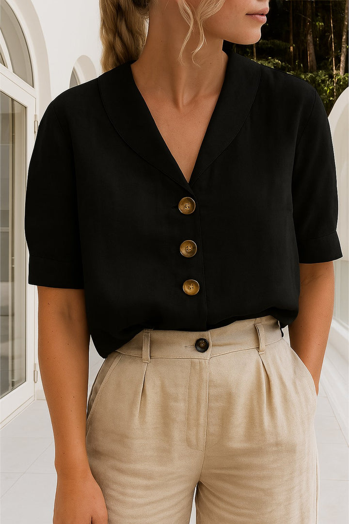 Women’s Relaxed-Fit Button-Front Blouse Short-Sleeve Summer Style 2