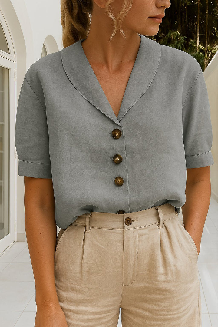 Women’s Relaxed-Fit Button-Front Blouse Short-Sleeve Summer Style 3