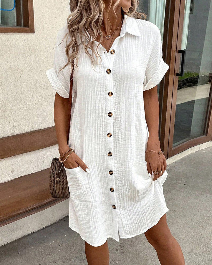 Women’s Relaxed-Fit Shirt Dress Breathable Cotton-Linen with Pockets 0