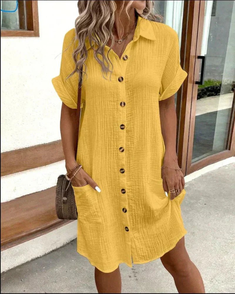 Women’s Relaxed-Fit Shirt Dress Breathable Cotton-Linen with Pockets 2