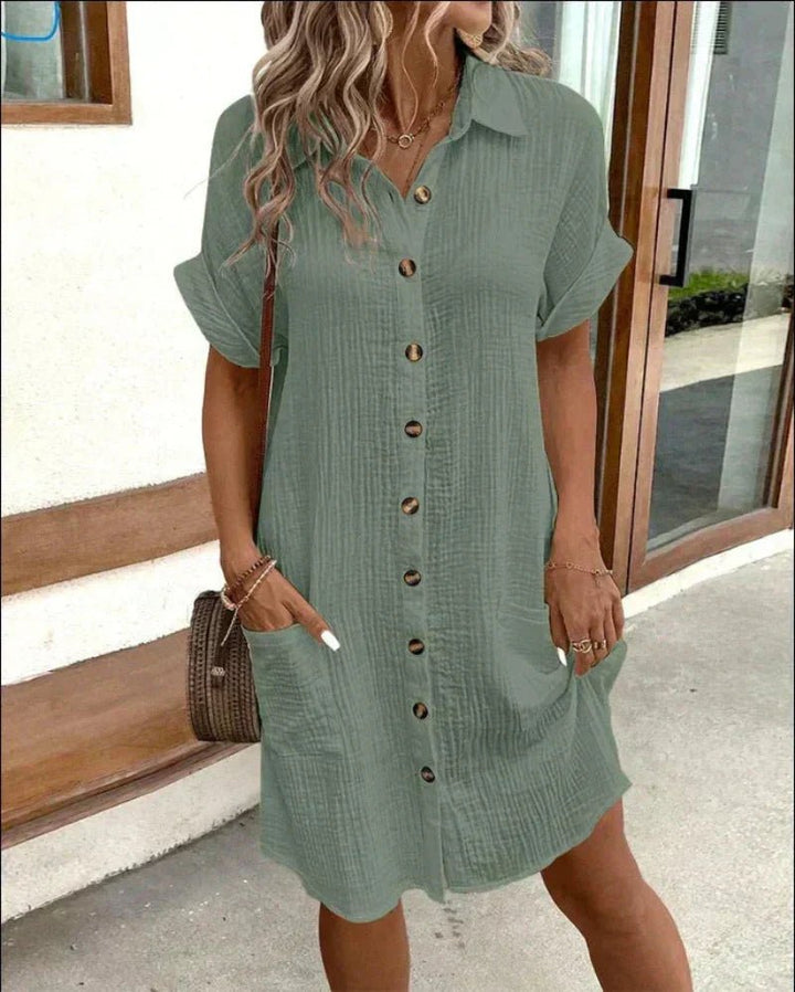 Women’s Relaxed-Fit Shirt Dress Breathable Cotton-Linen with Pockets 3