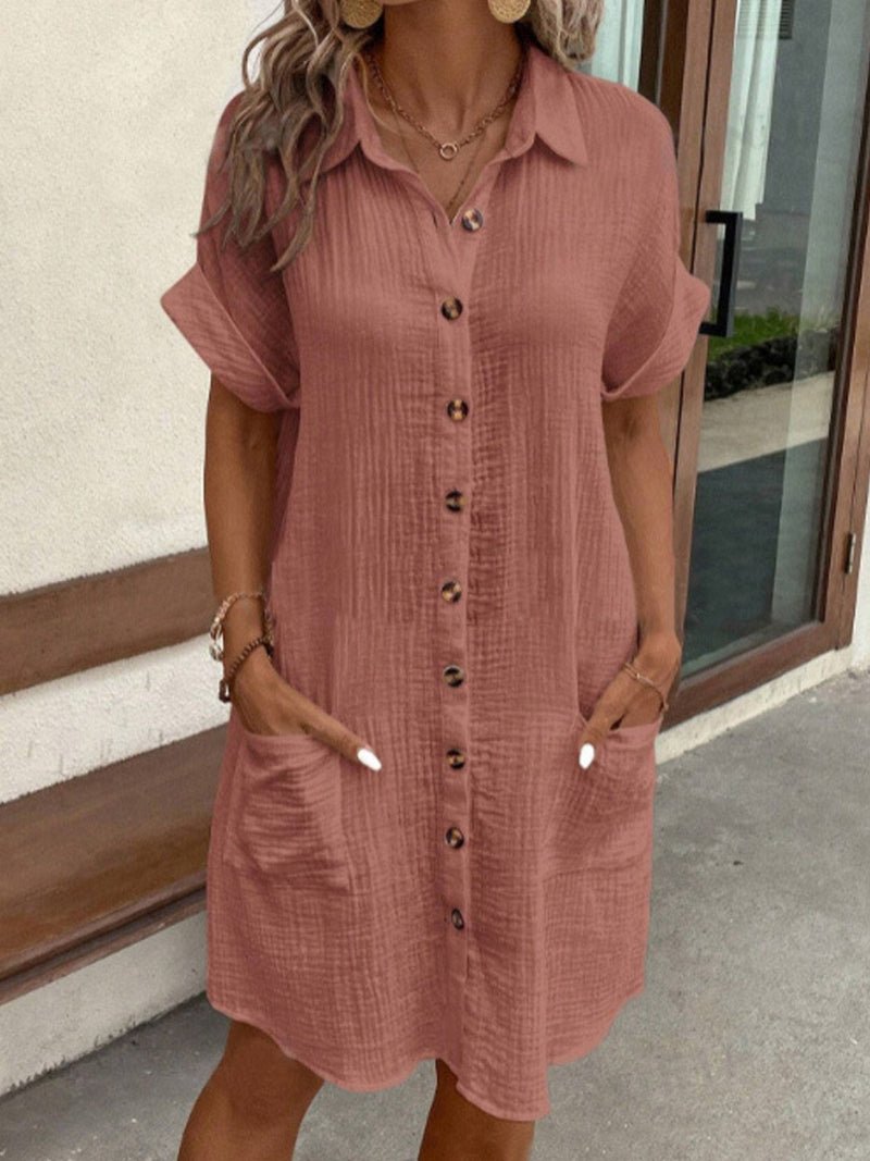 Women’s Relaxed-Fit Shirt Dress Breathable Cotton-Linen with Pockets 5