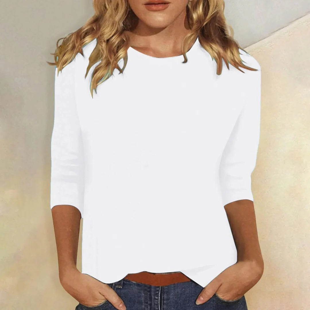 Women’s Relaxed Fit Crew Neck Top with 3/4 Sleeves 1