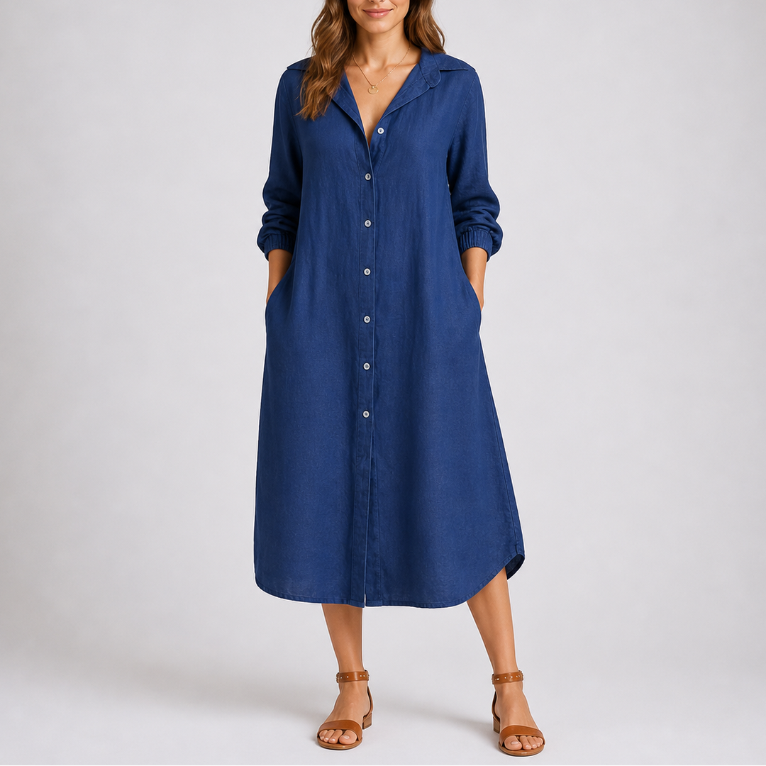Women’s Relaxed Fit Summer Shirt Dress Button Front with Pockets 0