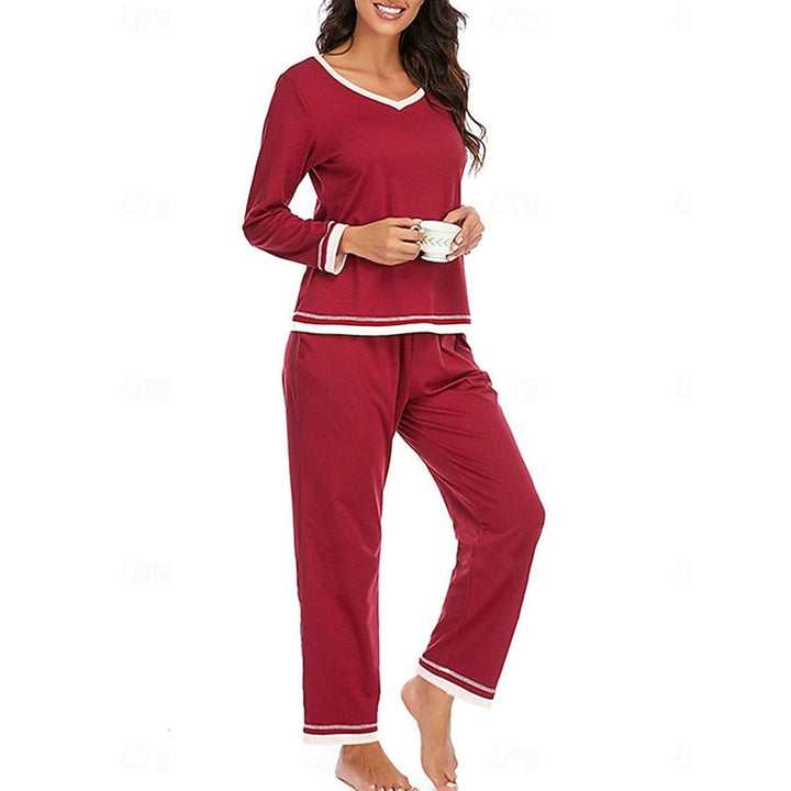 Women’s Relaxed Lounge Two-Piece Set Soft V-Neck and Elastic Waist 3