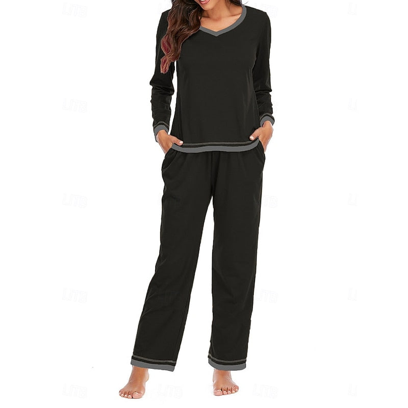 Women’s Relaxed Lounge Two-Piece Set Soft V-Neck and Elastic Waist 5
