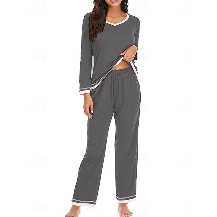 Women’s Relaxed Lounge Two-Piece Set Soft V-Neck and Elastic Waist 8