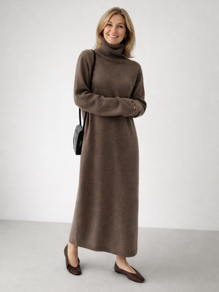 Women’s Relaxed Turtleneck Maxi Dress Comfortable Knit Style 0