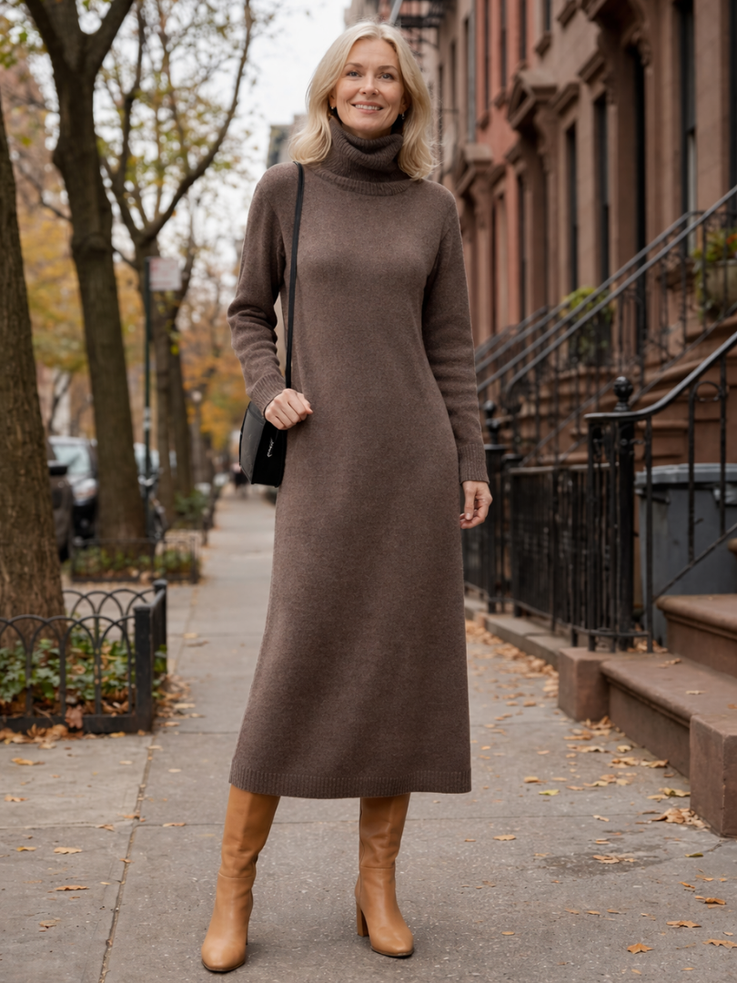 Women’s Relaxed Turtleneck Maxi Dress Comfortable Knit Style 4