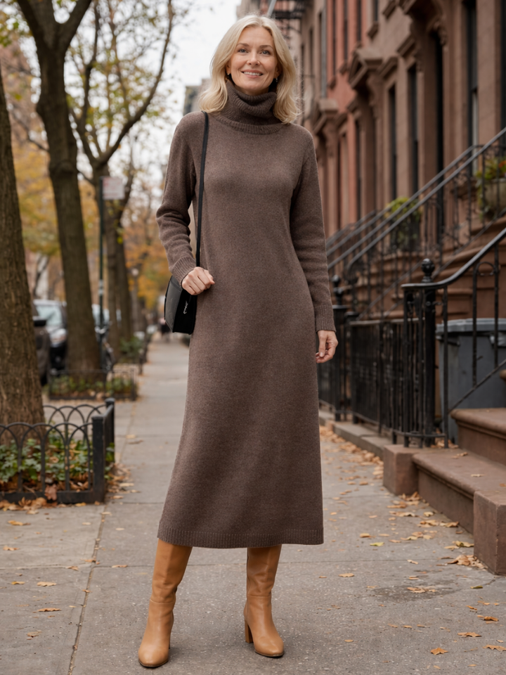 Women’s Relaxed Turtleneck Maxi Dress Comfortable Knit Style 4