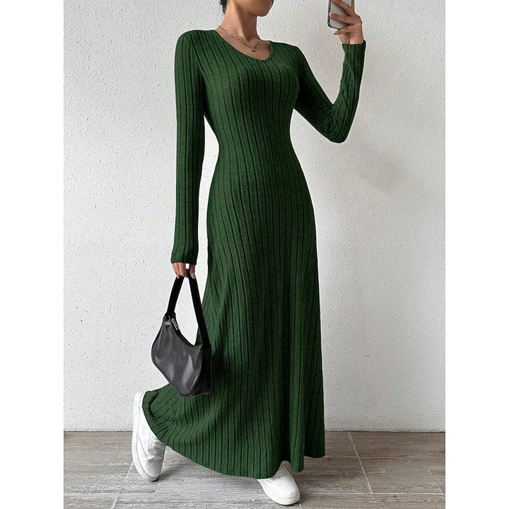 Women’s Ribbed Long-Sleeve Maxi Dress Elegant Silhouette 2