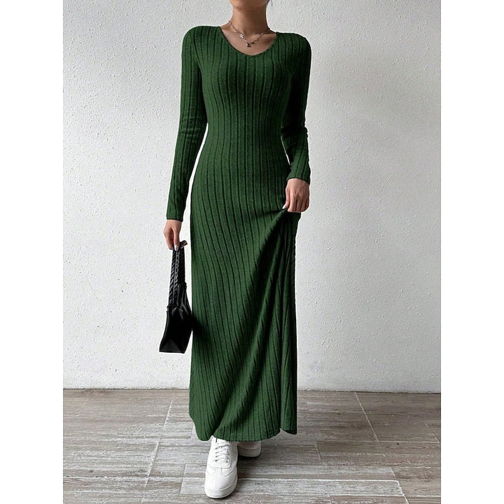Women’s Ribbed Long-Sleeve Maxi Dress Elegant Silhouette 3