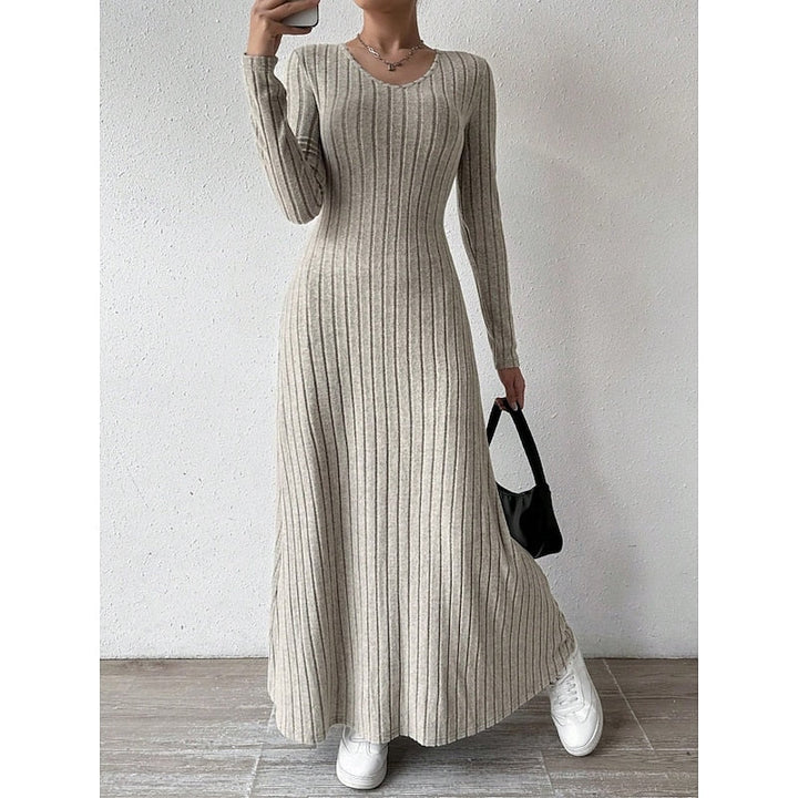 Women’s Ribbed Long-Sleeve Maxi Dress Elegant Silhouette 4
