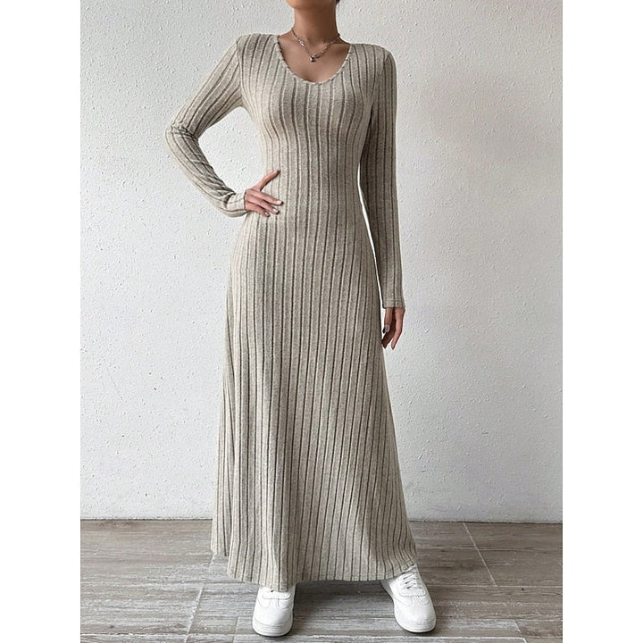 Women’s Ribbed Long-Sleeve Maxi Dress Elegant Silhouette 5