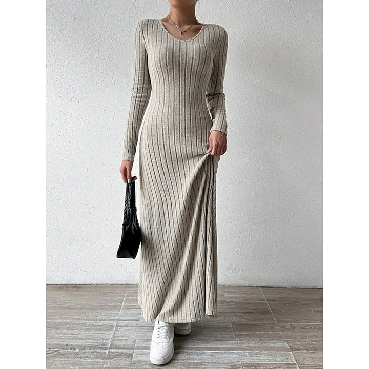 Women’s Ribbed Long-Sleeve Maxi Dress Elegant Silhouette 7
