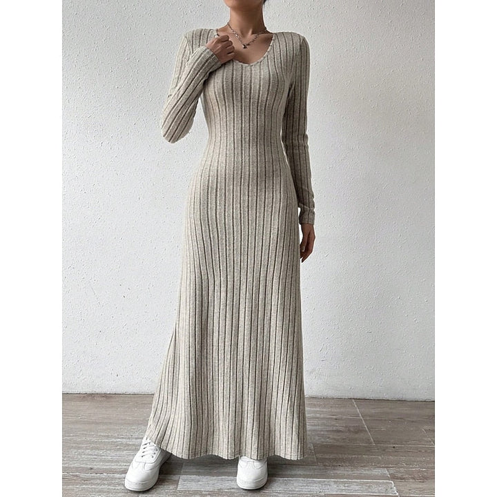 Women’s Ribbed Long-Sleeve Maxi Dress Elegant Silhouette 8