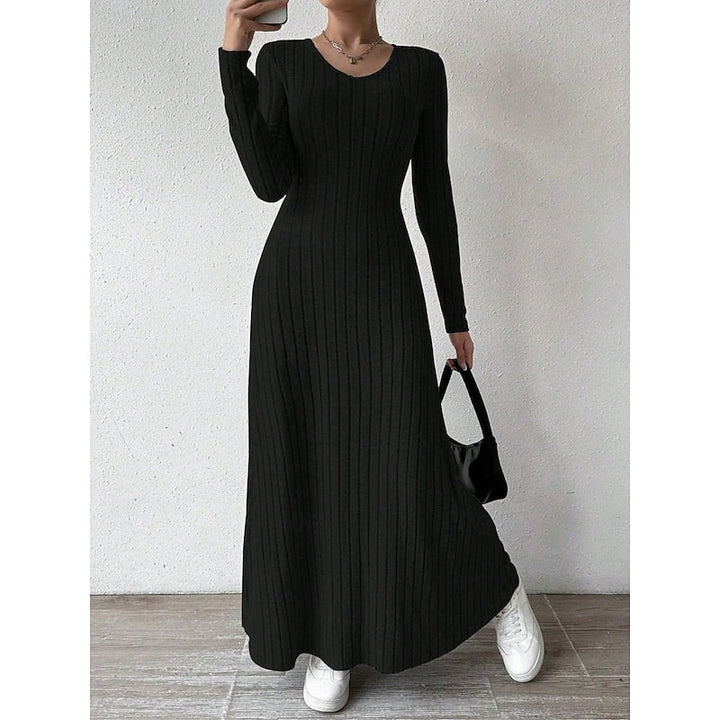 Women’s Ribbed Long-Sleeve Maxi Dress Elegant Silhouette 9