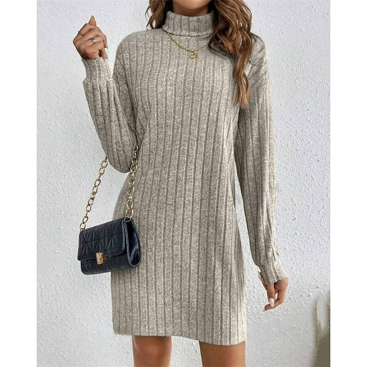 Women’s Ribbed Roll-Neck Dress Relaxed Fit Comfort 3