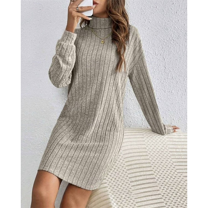 Women’s Ribbed Roll-Neck Dress Relaxed Fit Comfort 4