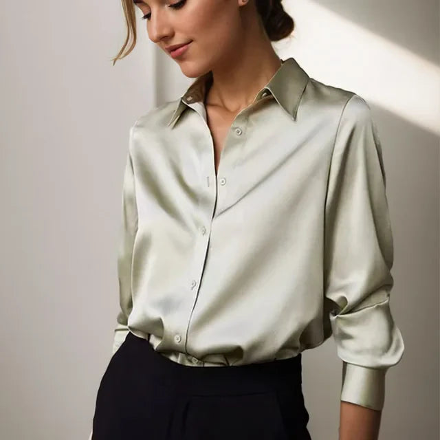 Women’s Satin Blouse Classic Button Down Elegant Design 0