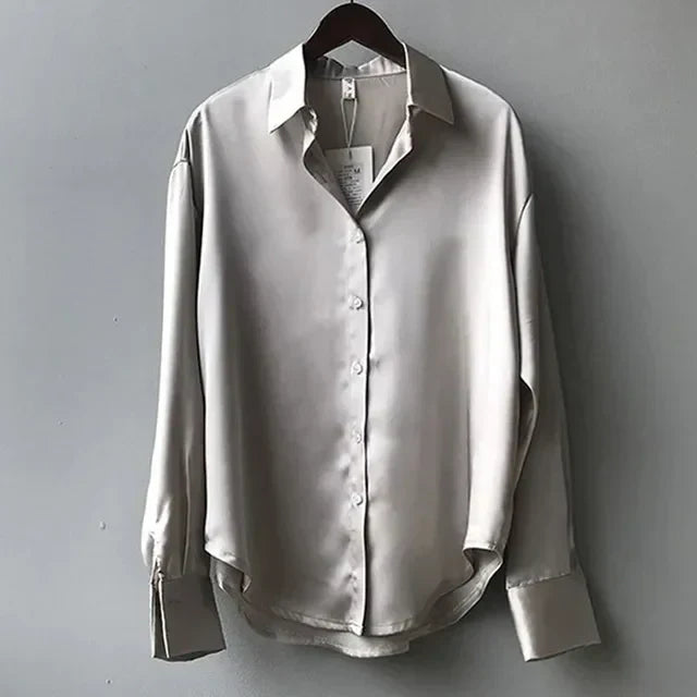 Women’s Satin Blouse Classic Button Down Elegant Design 2