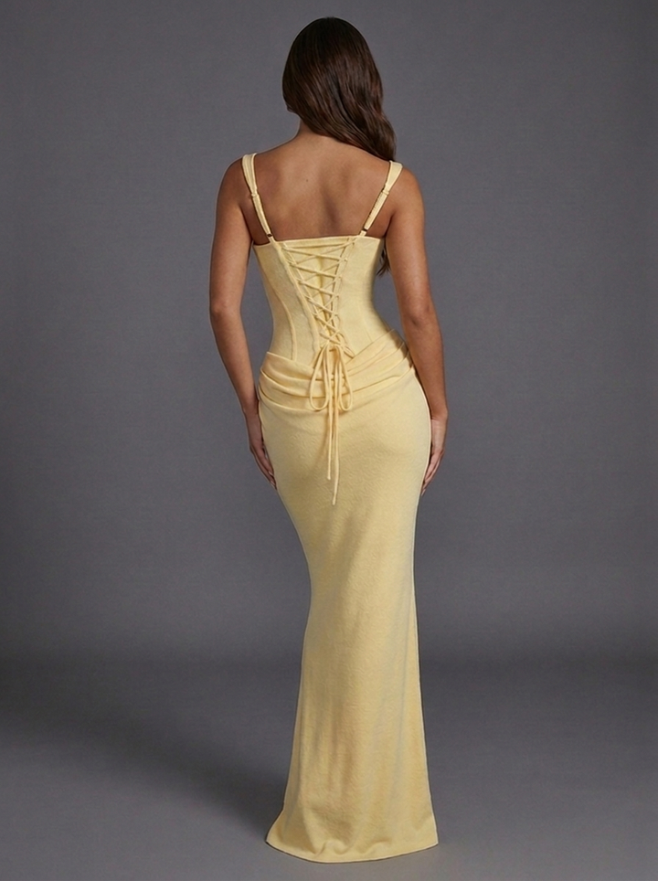 Women’s Satin Maxi Dress Square Neck Elegant Draped Design 3