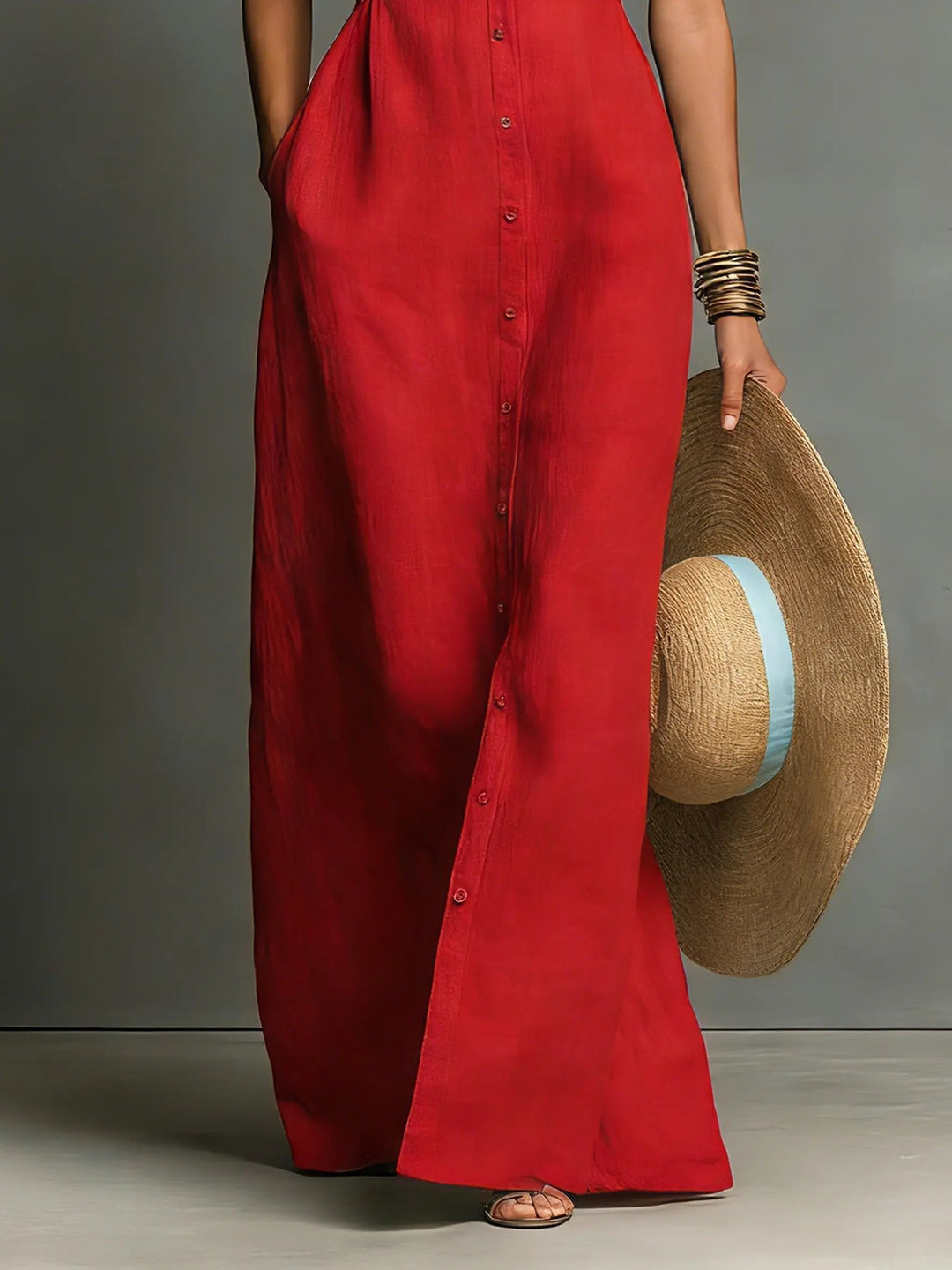 Women’s Sleeveless Maxi Dress Collared Button-Front Linen Design 5