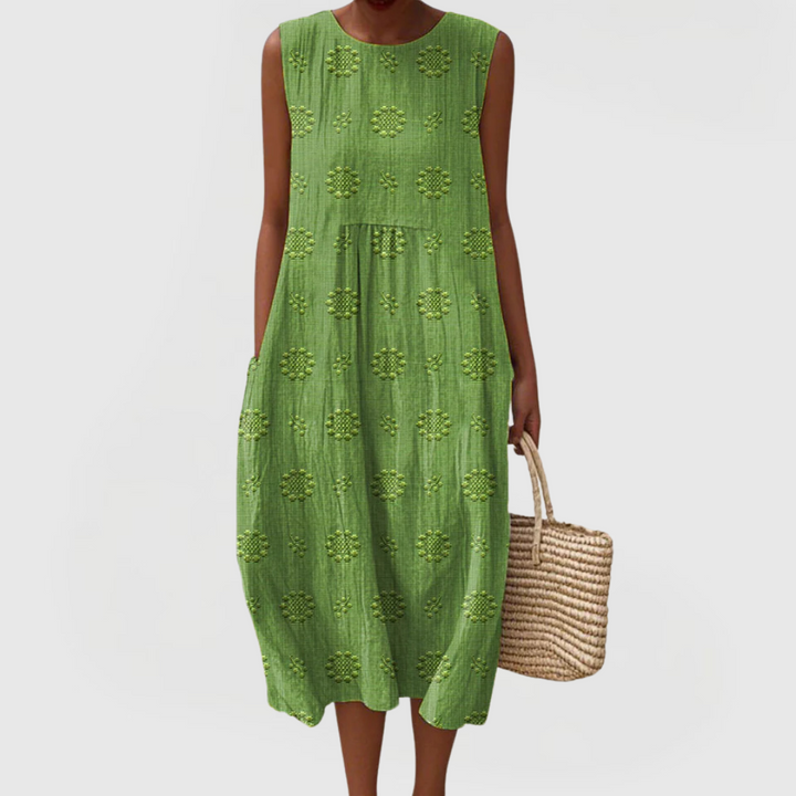 Women’s Sleeveless Summer Dress with Floral Embroidery and Pockets 0