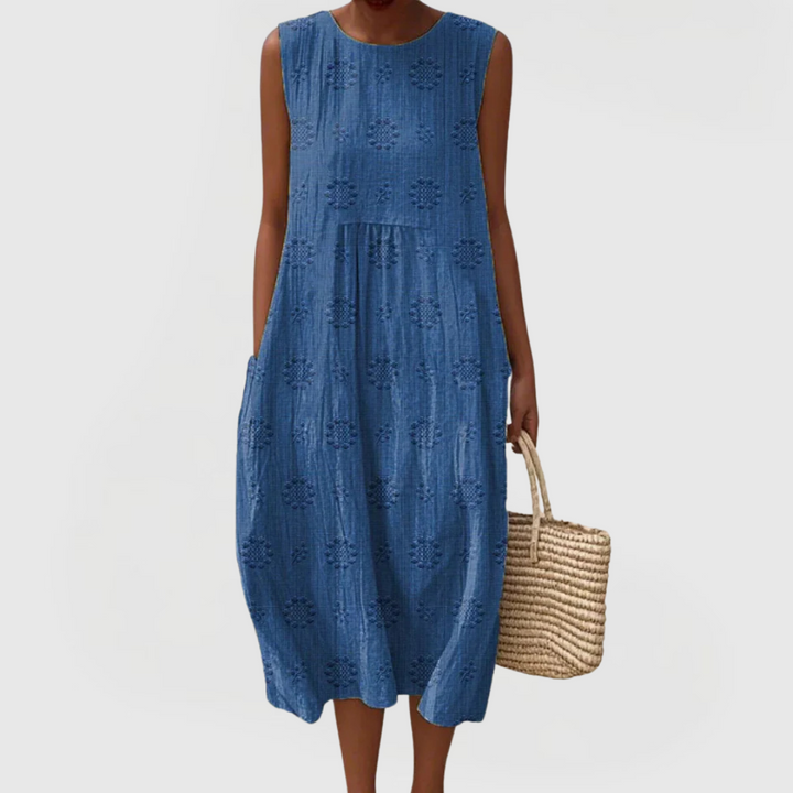 Women’s Sleeveless Summer Dress with Floral Embroidery and Pockets 1